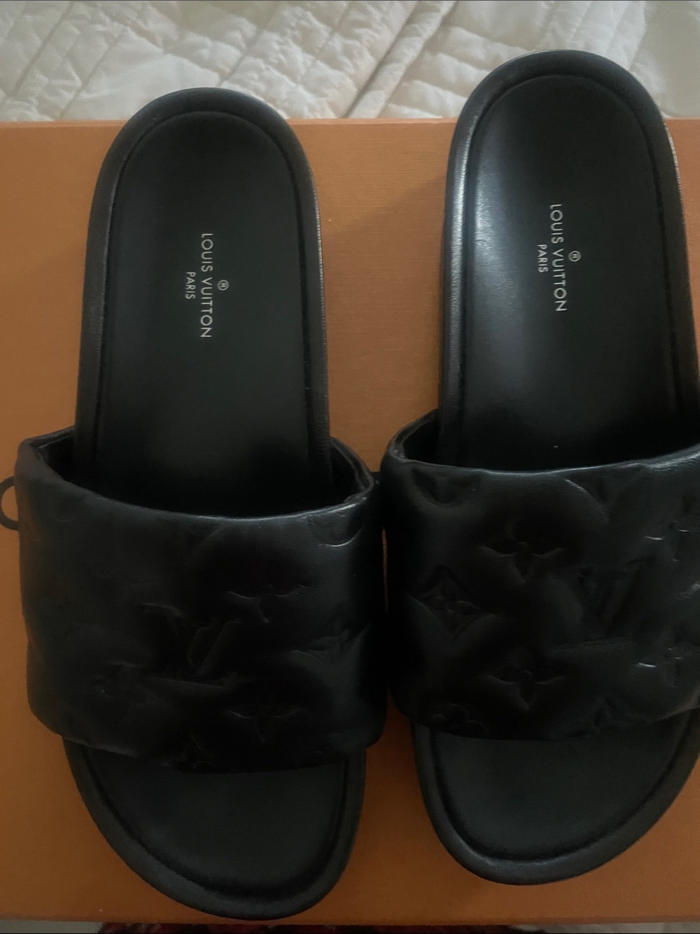 Louis Vuitton Black Monogram Padded Slide Mules